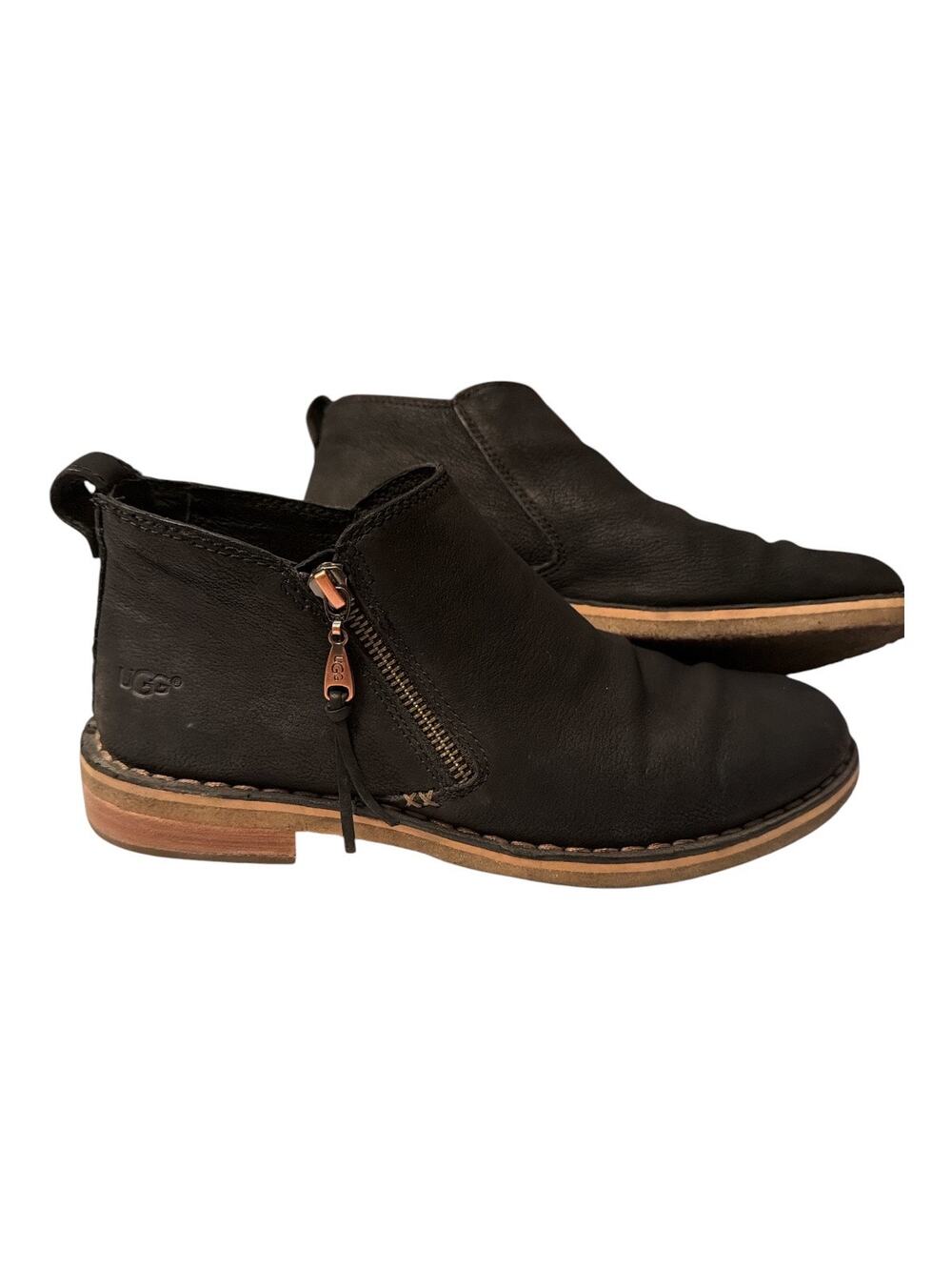 UGG Women’s Size 8 Clementine Black Leather Side Zip Ankle Boots